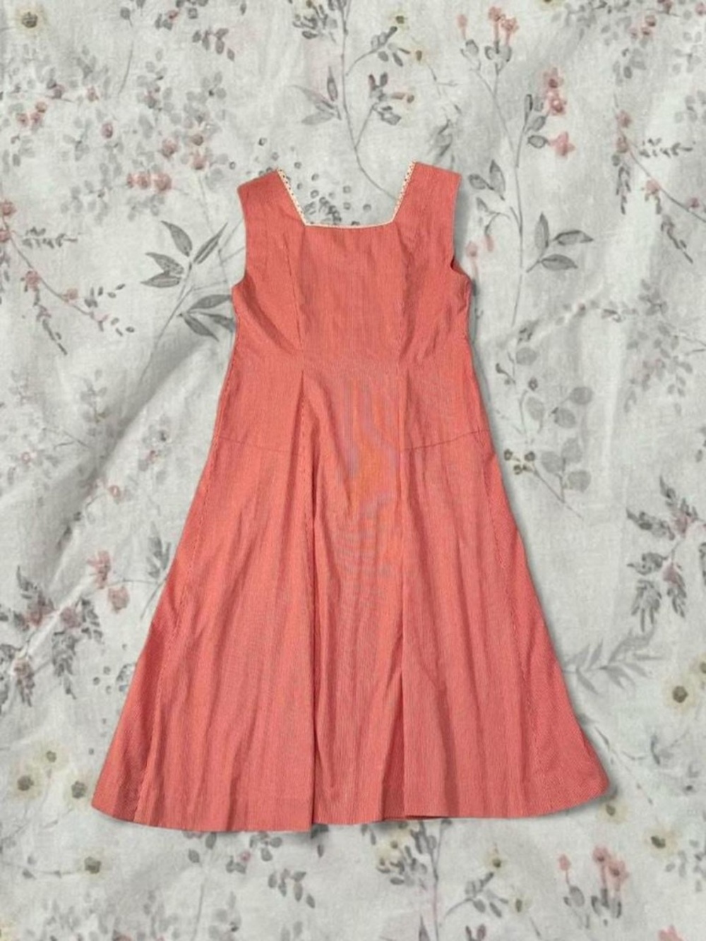 Vintage 50s Day Dress Drop Waist Sweetheart Neckline Lace Button Up Red Striped - Picture 4 of 8